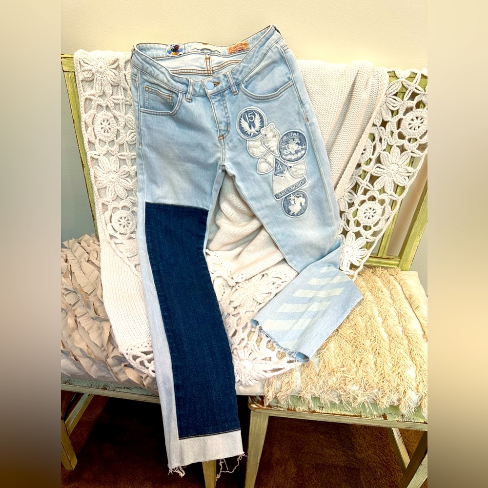 OFF-WHITE Virgil Abloh Color Block Patch Jeans Denim Pants